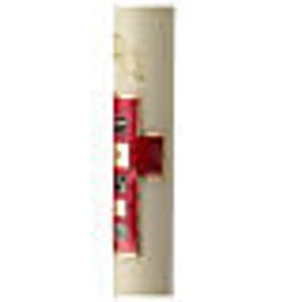 Cierge pascal moderne croix rouge avec carrés 80x8 cm