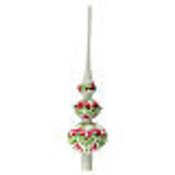 Cimier sapin Noël tricolore verre soufflé fleurs 35 cm