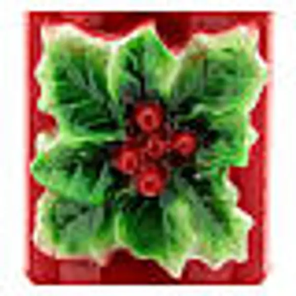 Bougie de Noël rouge avec houx diamètre 8 cm