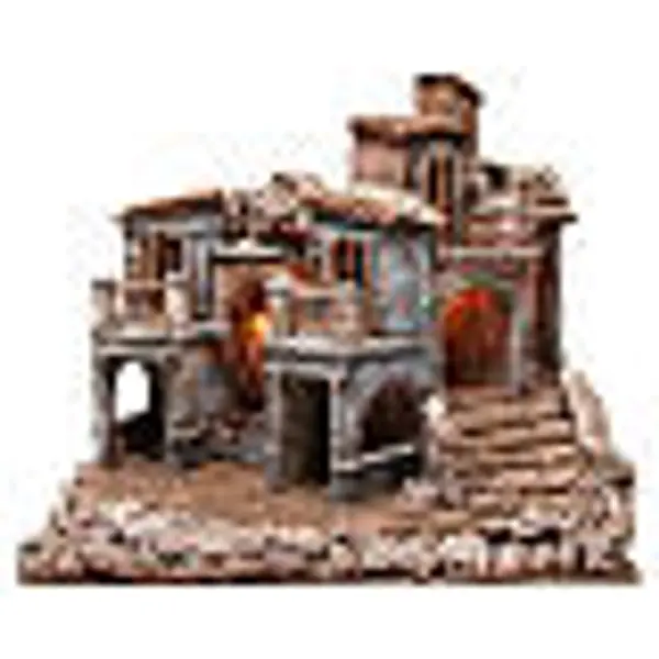 Bourgade ancienne de crèche avec cabane 55x60x50 cm