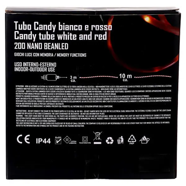 Tube lumières Noël Candy rouge et blanc 200 LED blanc chaud
