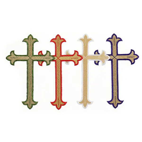 Croix trilobée application à repasser vêtements liturgiques 4 couleurs 24x15 cm