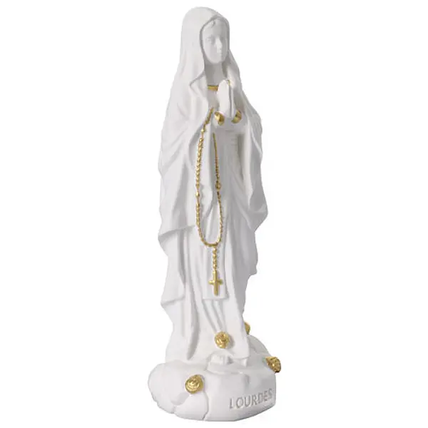 Notre-Dame de Lourdes statuette 15 cm résine blanche et or