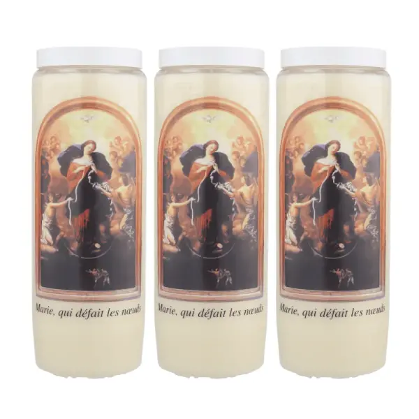 Lot de 3 Bougies de Neuvaine de Marie qui défait les noeuds 17,5 cm