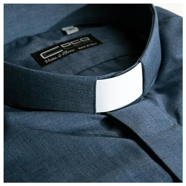 Chemise col clergy manches courtes effet jeans Cococler