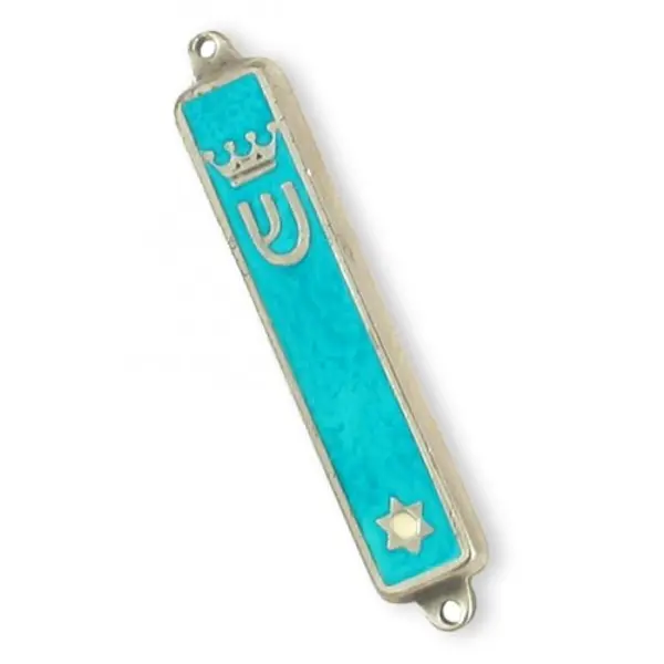 Petit étui à mezouzah plaqué or, couronne et étoile de David - Turquoise