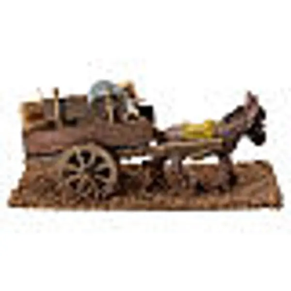 Âne avec charrette paille 10x20x10 cm crèche 8 cm