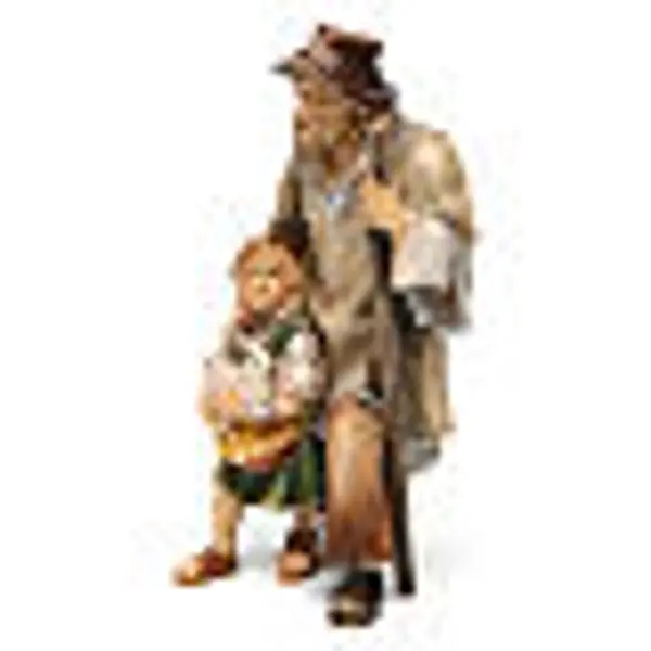 Berger avec fille et lapin crèche Original en bois peint Val Gardena 12 cm