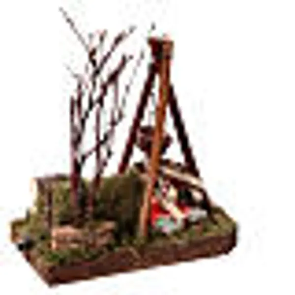 Feu tremblotant 230V bois et casserole 10x5x10 cm pour crèche 8-10 cm