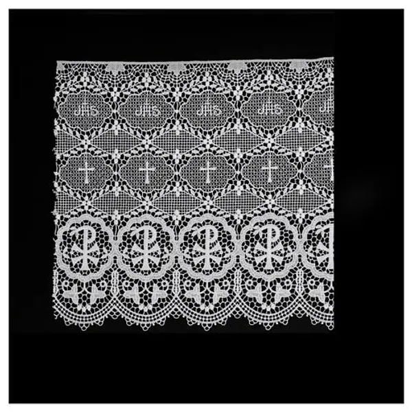 Dentelle blanche macramé Chi-Rho et nid d'abeille 35 cm euros/m