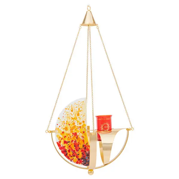 Lampe eucharistique fusing verre finition dorée 70 cm