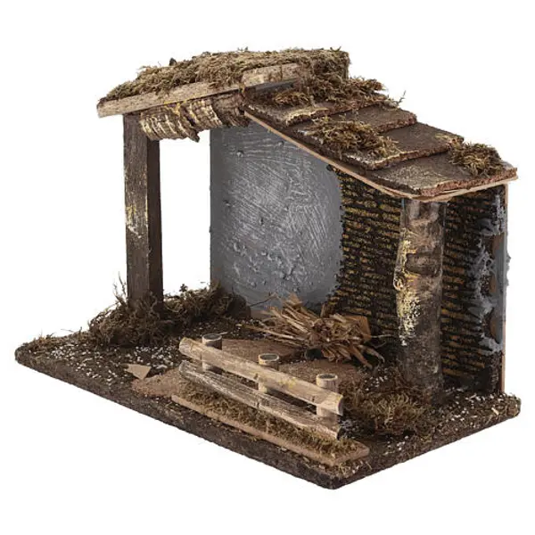 Cabane rustique pour crèche en carton, liège et mousse 25x35x20 cm pour crèches 10-12 cm