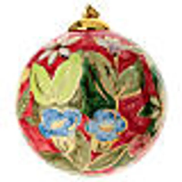 Boule de Noël Dellarte Ceramiche décoration florale colorée fond rouge 10 cm peinte