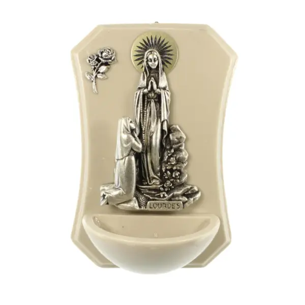 Bénitier de l'Apparition de Lourdes en résine marbrée