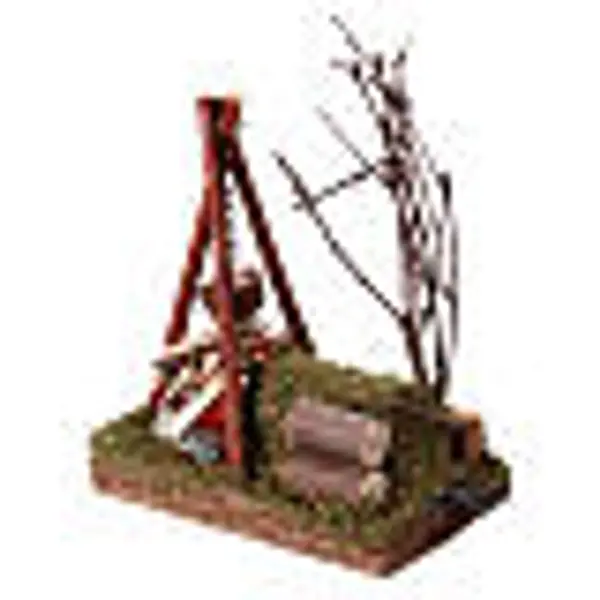 Feu tremblotant 230V bois et casserole 10x5x10 cm pour crèche 8-10 cm