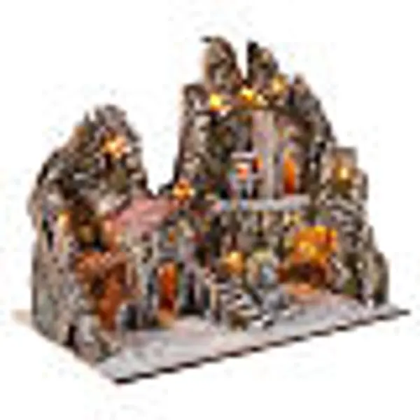 Bourgade illuminée avec escalier 50x60x35 cm crèche napolitaine 8 cm