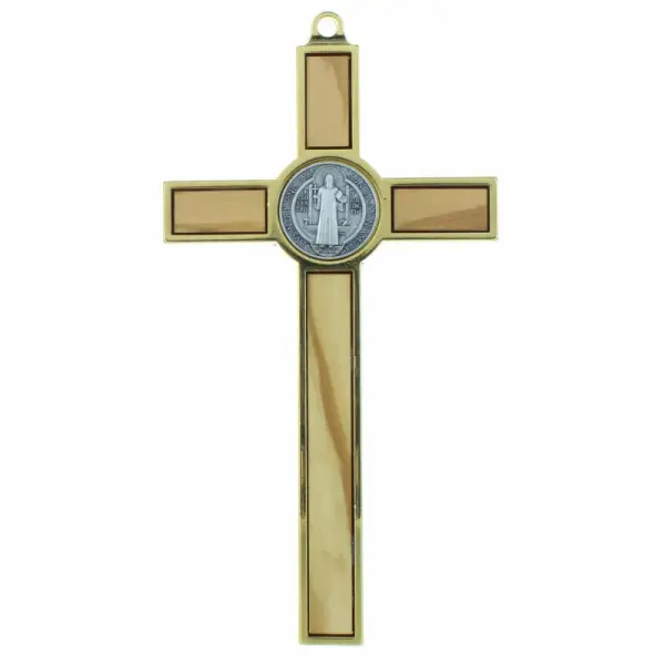 Saint Benedict Crucifix olive wood and gilded metal 13cm