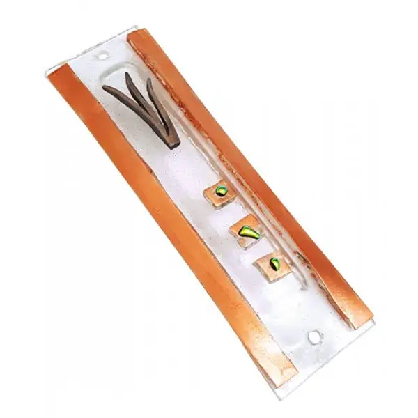 Coffret de mezouzah en verre opaque, éléments décoratifs, étain brillant - Orange