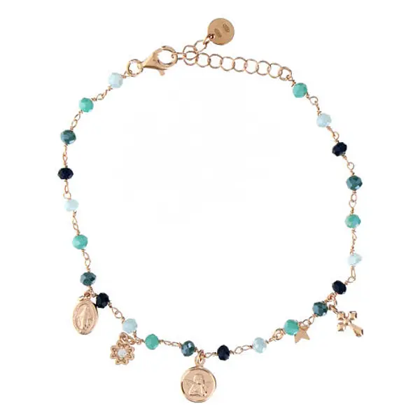 Bracelet Amore argent 925 rosé grains bleus et breloques Benedictus