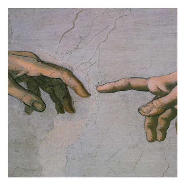 Création d'Adam détails mains impression sur toile de lin 35x25 cm