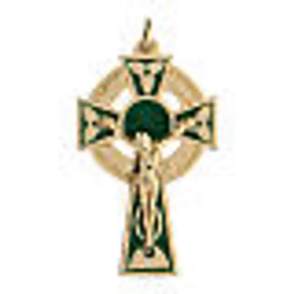 Pendentif croix émail fond vert