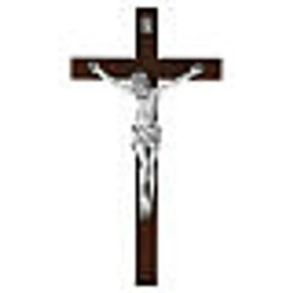 Crucifix corps argent mat bois foncé Valenti 63 cm