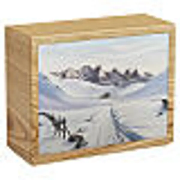 Urne cinéraire « Baita » en bois de châtaignier, gamme Dona, revêtement en cuir, 25x30x10 cm