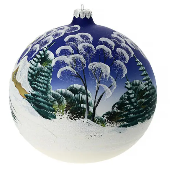 Boule Noël 200 mm verre soufflé pays nordique enneigé ciel bleu