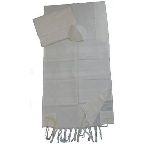 Ensemble Talith en coton tissé à la main Gabrieli - Blanc