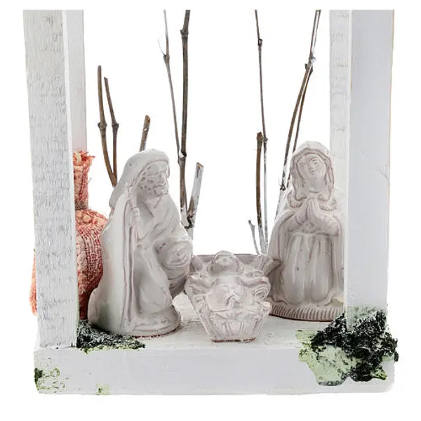 Lanterne bois Nativité 8 cm terre cuite Deruta blanche 23x15x10 cm