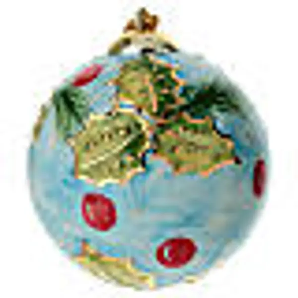 Boule de Noël en céramique bleue ciel branche de houx 10 cm peinte à la main par Dellarte Ceramiche