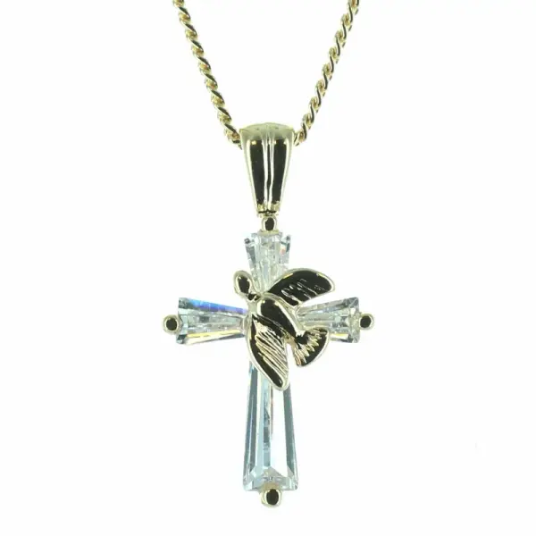 Jewel with a cross and a dove on a chain | Gold plated