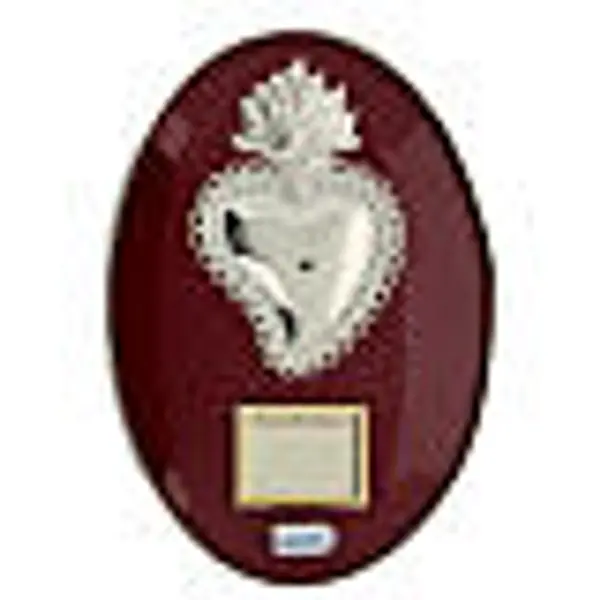 Tableau coeur ex-voto argent 925 avec flammes et plaque personnalisable