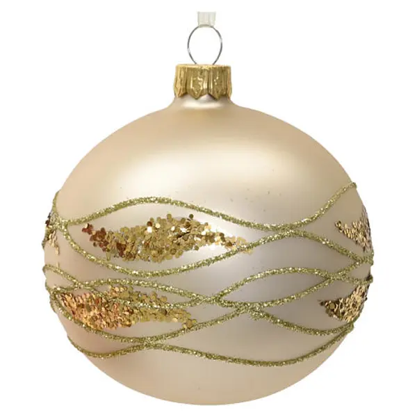 Boule de Noël en verre mat décor vagues pailletées dorées ligne vintage 8 cm