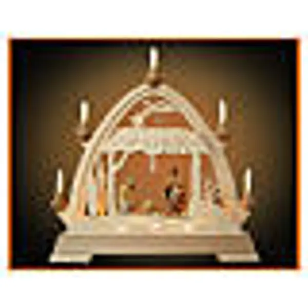 Arc de Noël bois Val Gardena naturel Nativité 40x40 LEDs