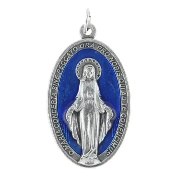 Médaille de la Vierge Miraculeuse en métal et émaillée bleue 4cm