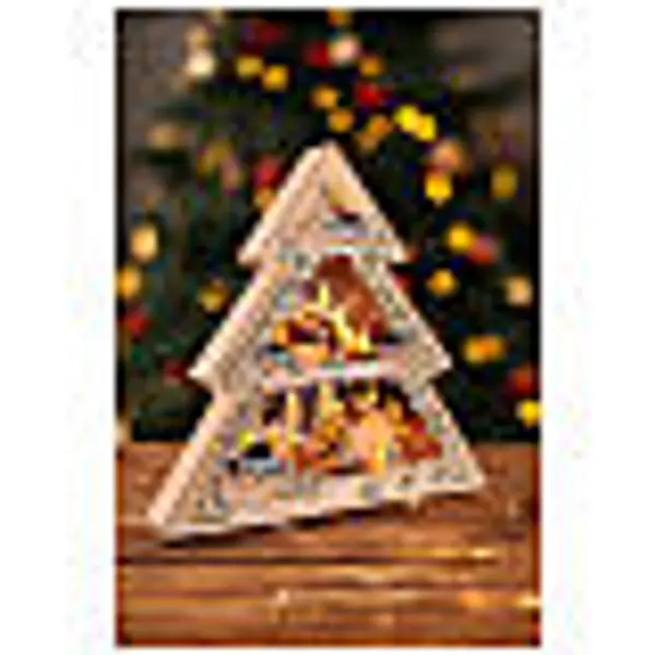 Village de Noël arbre en bois illuminé LED 45x45x7 cm à piles
