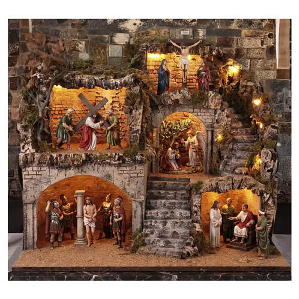 Scène crèche pascale napolitaine 45x60x55 cm figurines 12-14 cm