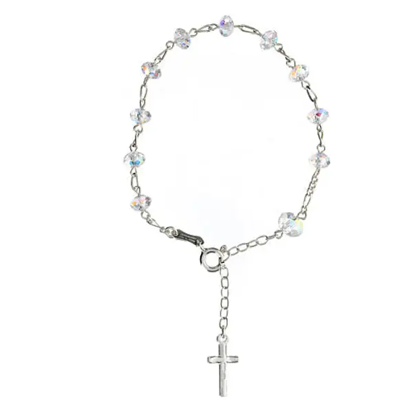Bracelet grains cristal briolette 4 mm croix argent 925