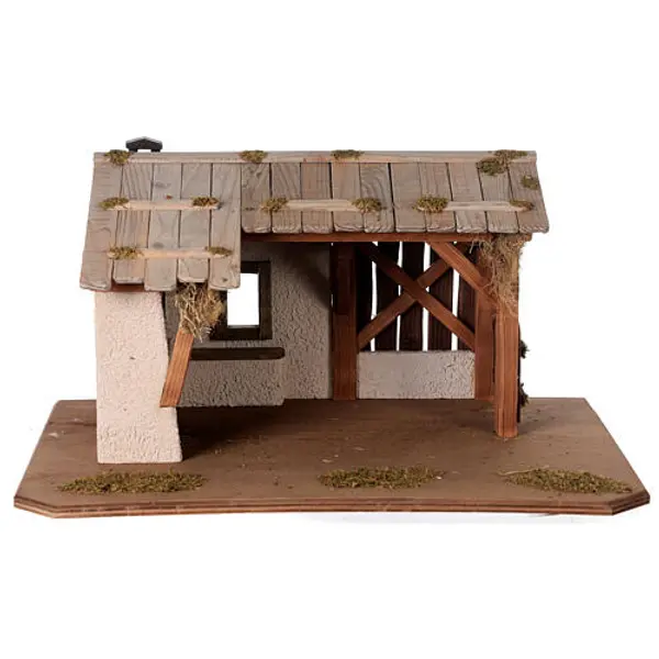 Chalet en bois avec four inspiration nordique 25x45x30 cm pour santons 10 cm