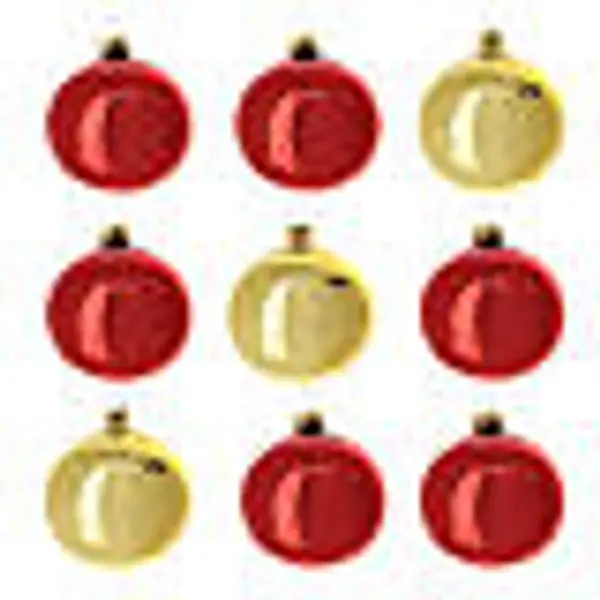 Boîte 9 boules en verre 80 mm rouge et or