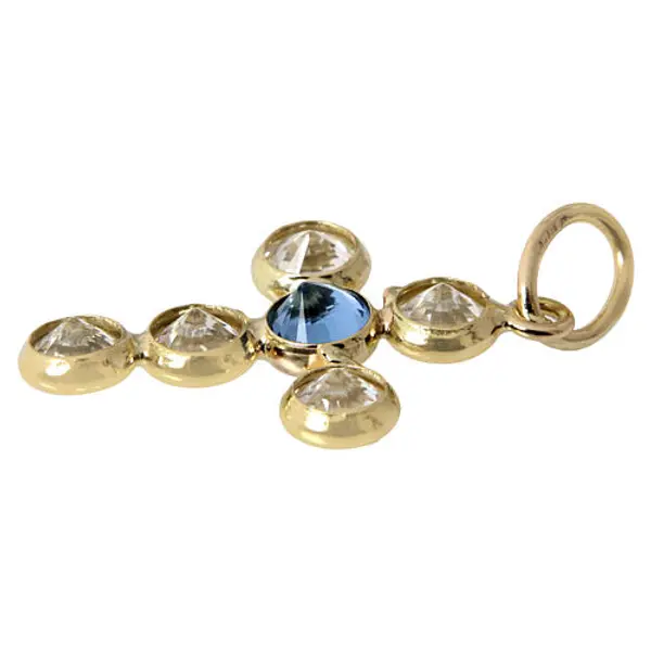 Pendentif or 18K croix strass ronds 1,1 gr