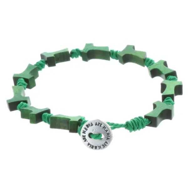 Cord and wood rosary bracelet and Tau cross
