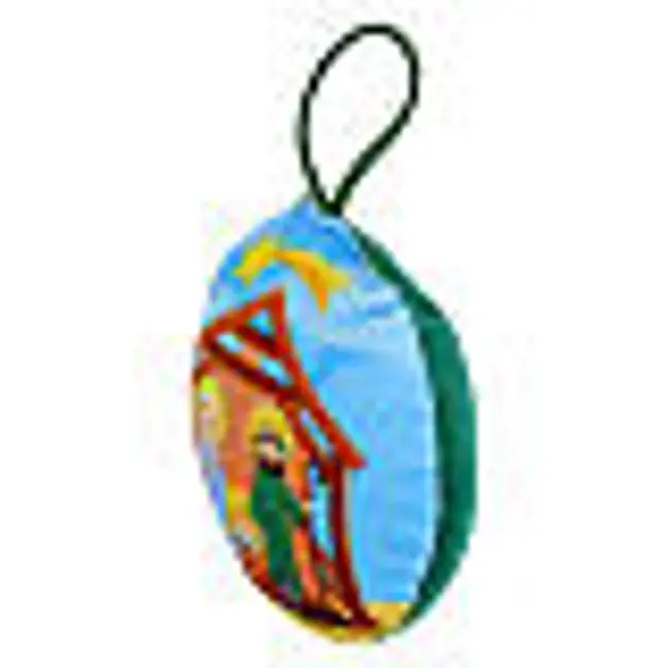 Boule de Noël tissu Nativité verte diamètre 9 cm