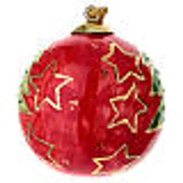 Boule de Noël en céramique Dellarte Ceramiche rouge avec sapin vert doré peint à la main 8 cm
