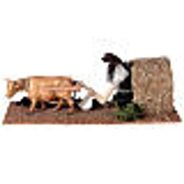 Fermier avec boeuf mouvement crèche 12 cm 10x10x30 cm