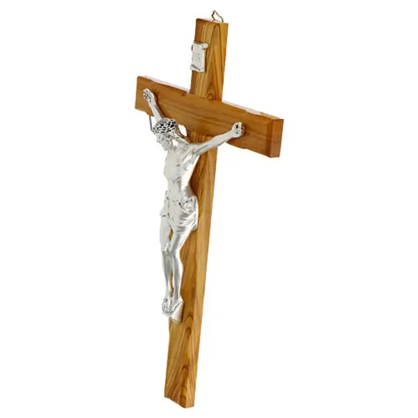 Croix olivier corps argent satiné 50 cm Valenti Argenti