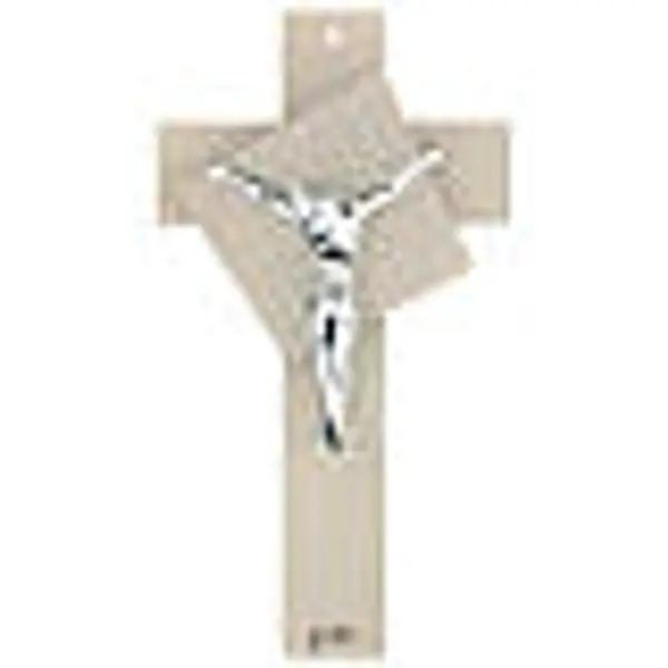 Crucifix moderne Clair de Lune verre de Murano taupe 25x15 cm