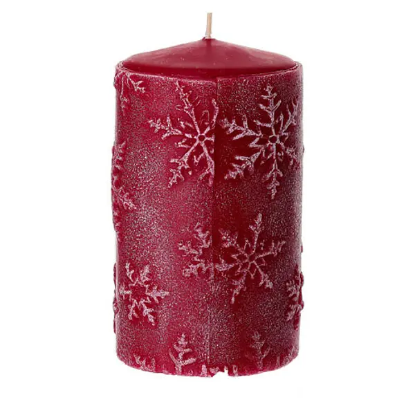 Ensemble de 4 bougies rouges avec flocons de neige 13x7 cm