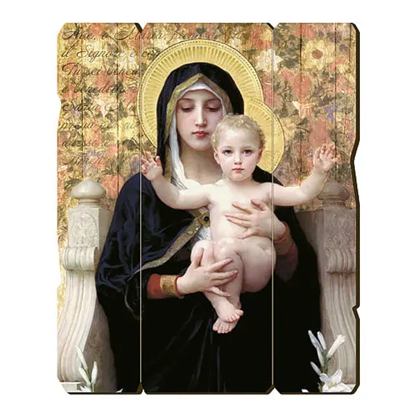 Cadre en bois profilé crochet arrière Vierge au lys 35x30 cm